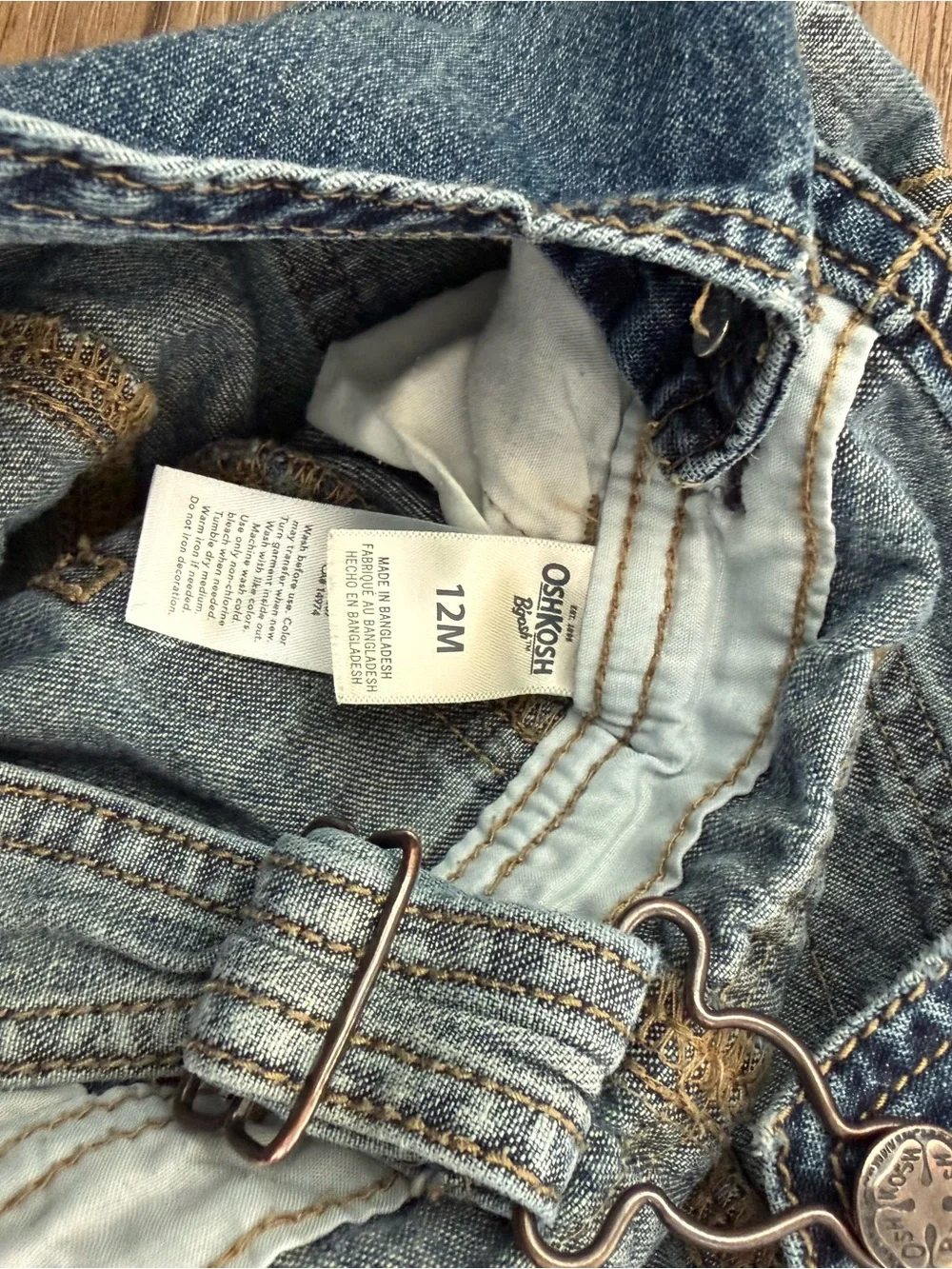 Vintage Style OshKosh B’Gosh Baby Patchwork Denim Overalls 12M